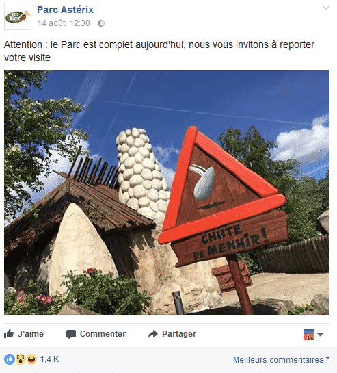 Message d'information Parc Astérix complet aujourd'hui