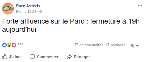 Parc Astérix complet horaire de fermeture rallongé 