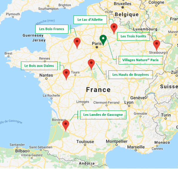 Carte des Center Parcs en France