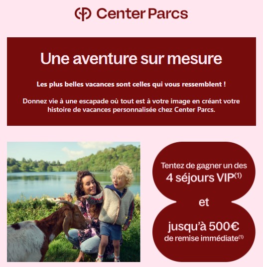 Jeu concours Center Parcs « Une aventure sur mesure » – 4 séjours VIP à gagner
