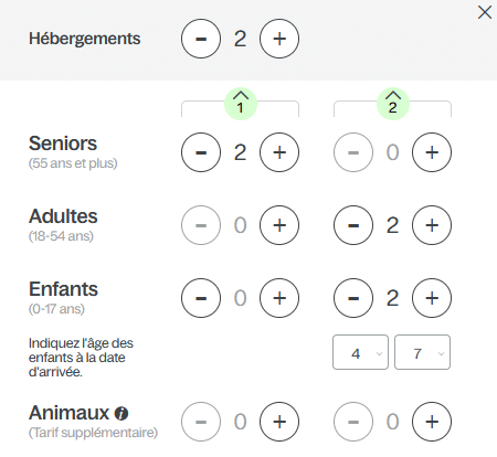 Choix du nombre et de type de participants au séjour